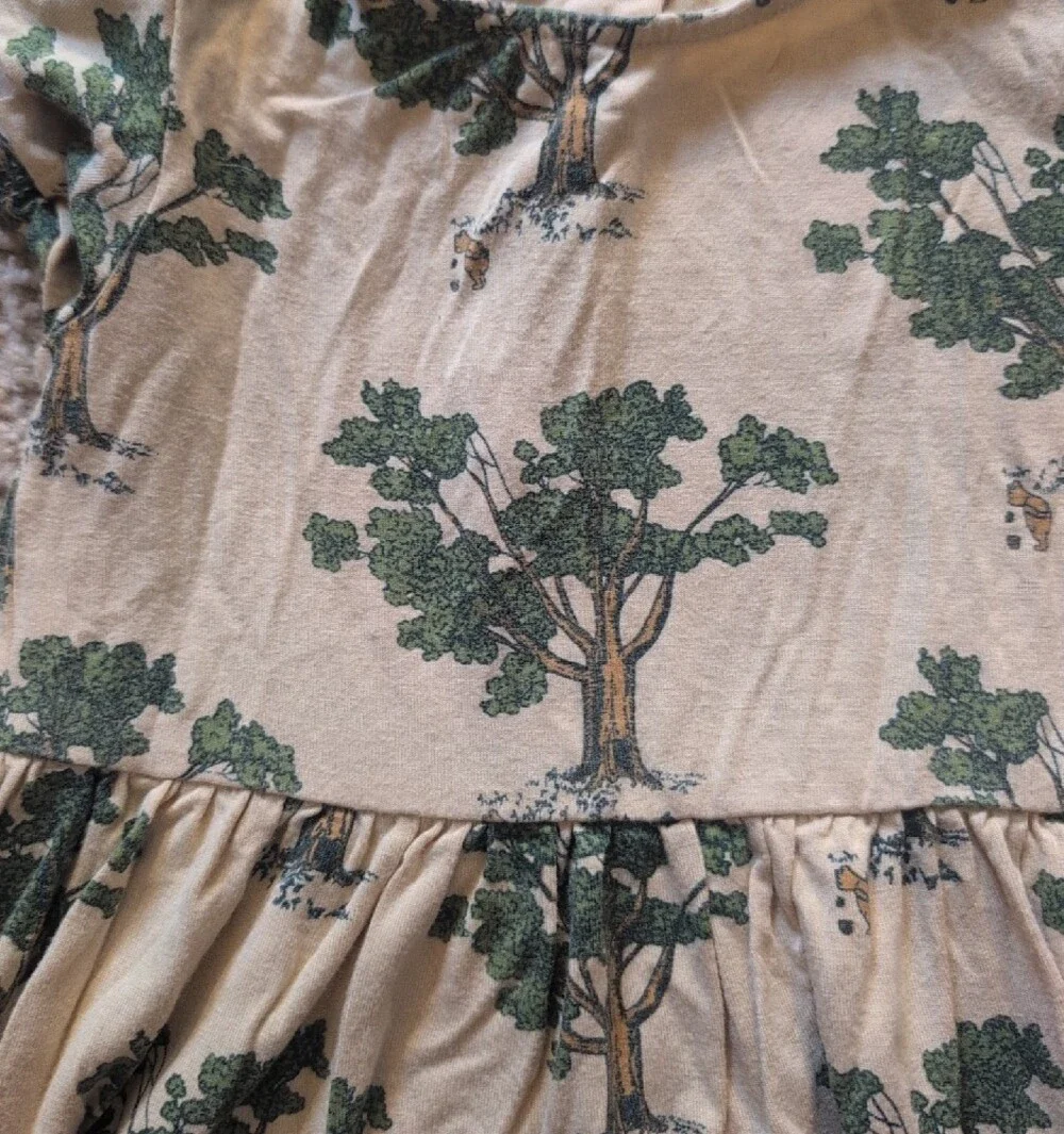 kate quinn Winnie The Pooh Cream Dress with Green Tree Print Flutter Sleeve_3